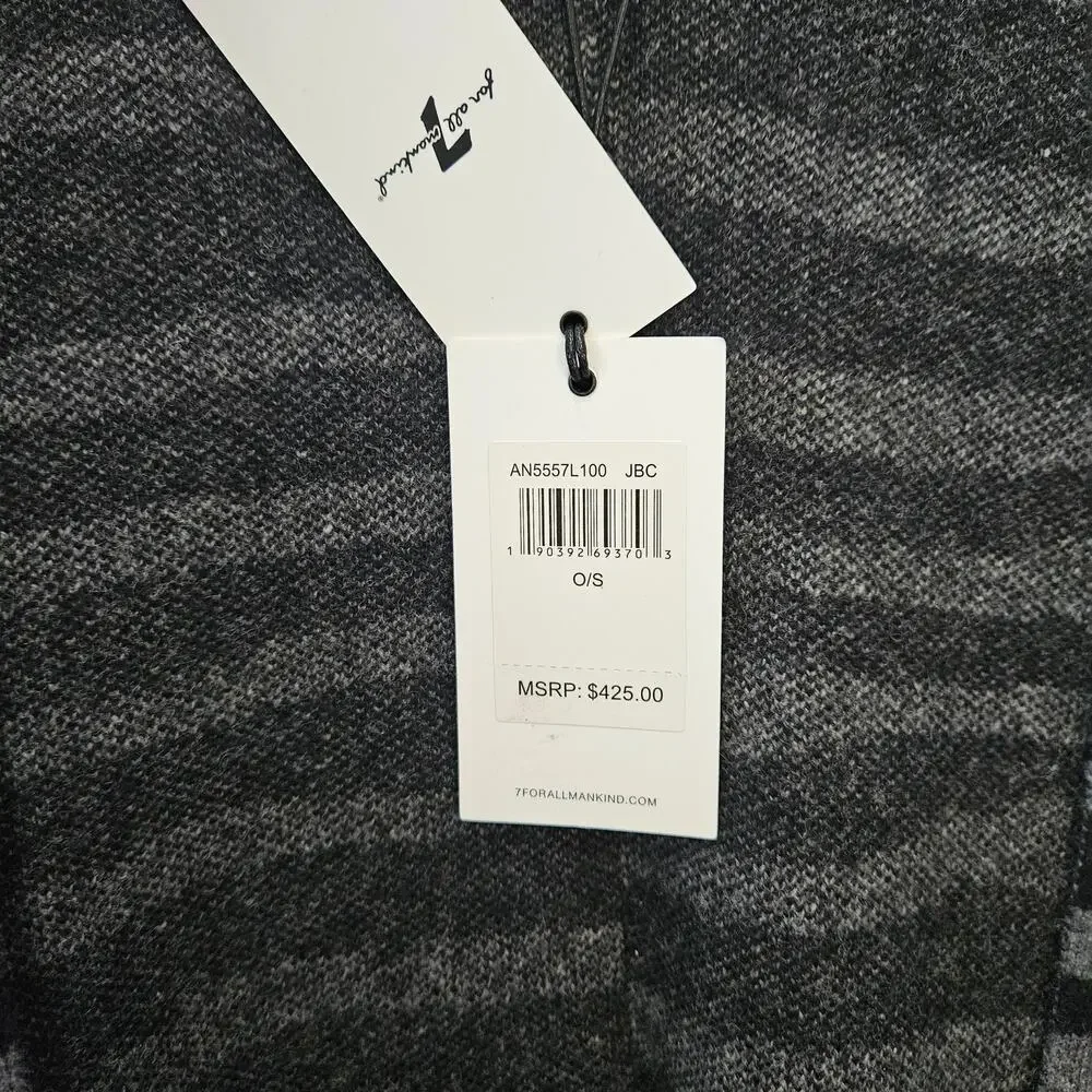 7 For All Mankind Cashmere Wool Zebra Fringe Poncho Gray Black Size OS